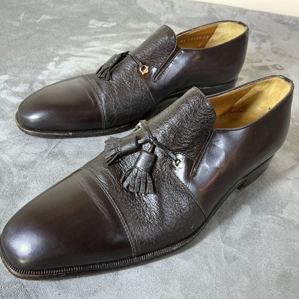 Moreschi Mens 8.5 Tassel Deerskin Dress Loafers Brown Shoes Italy 7.5 Brass Bit